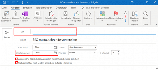 Aufgaben in Outlook erstellen Schritt 2