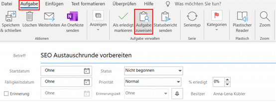 Aufgaben in Outlook erstellen Schritt 1