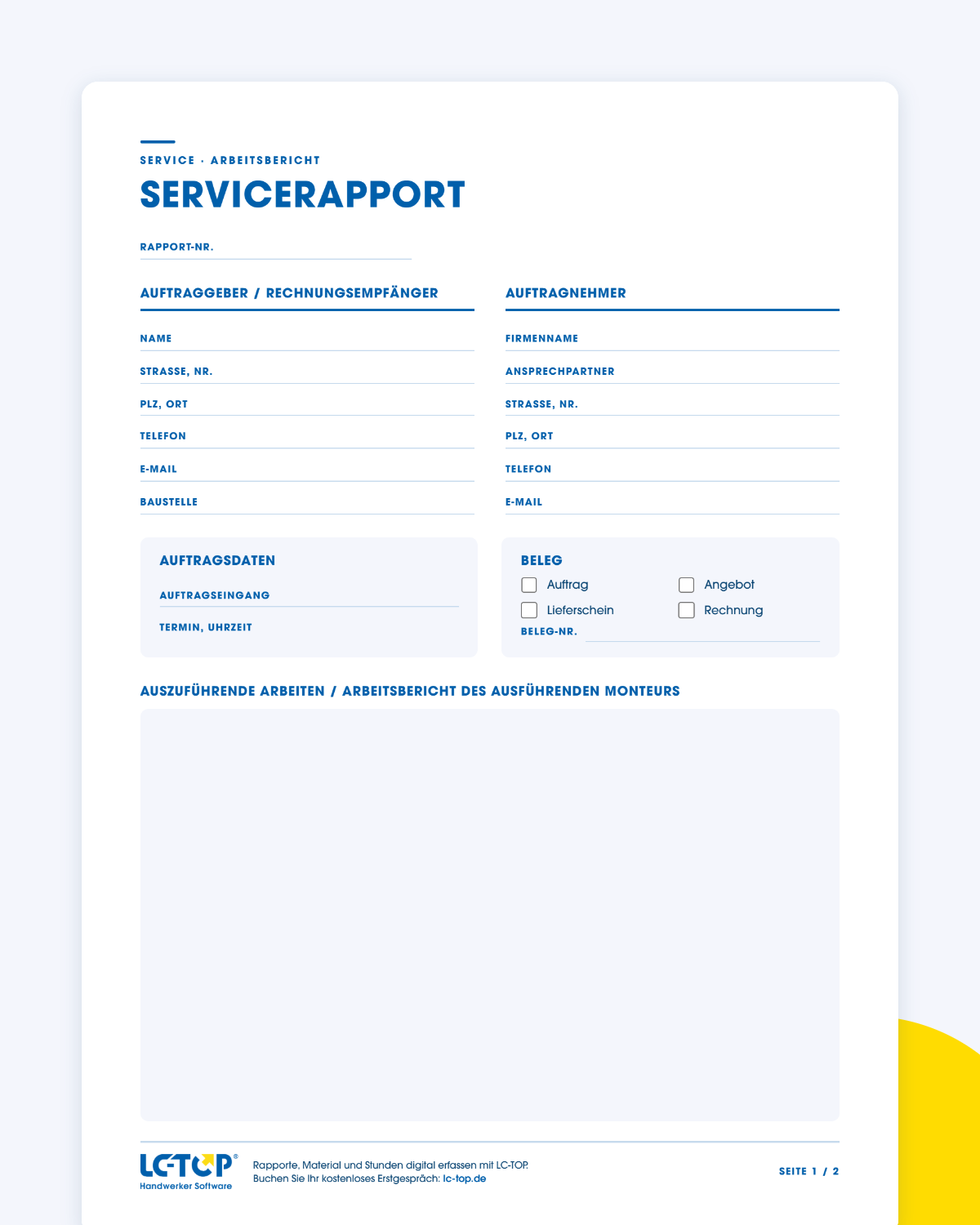 Vorschau der kostenlosen Servicerapport Vorlage von LC-TOP als PDF